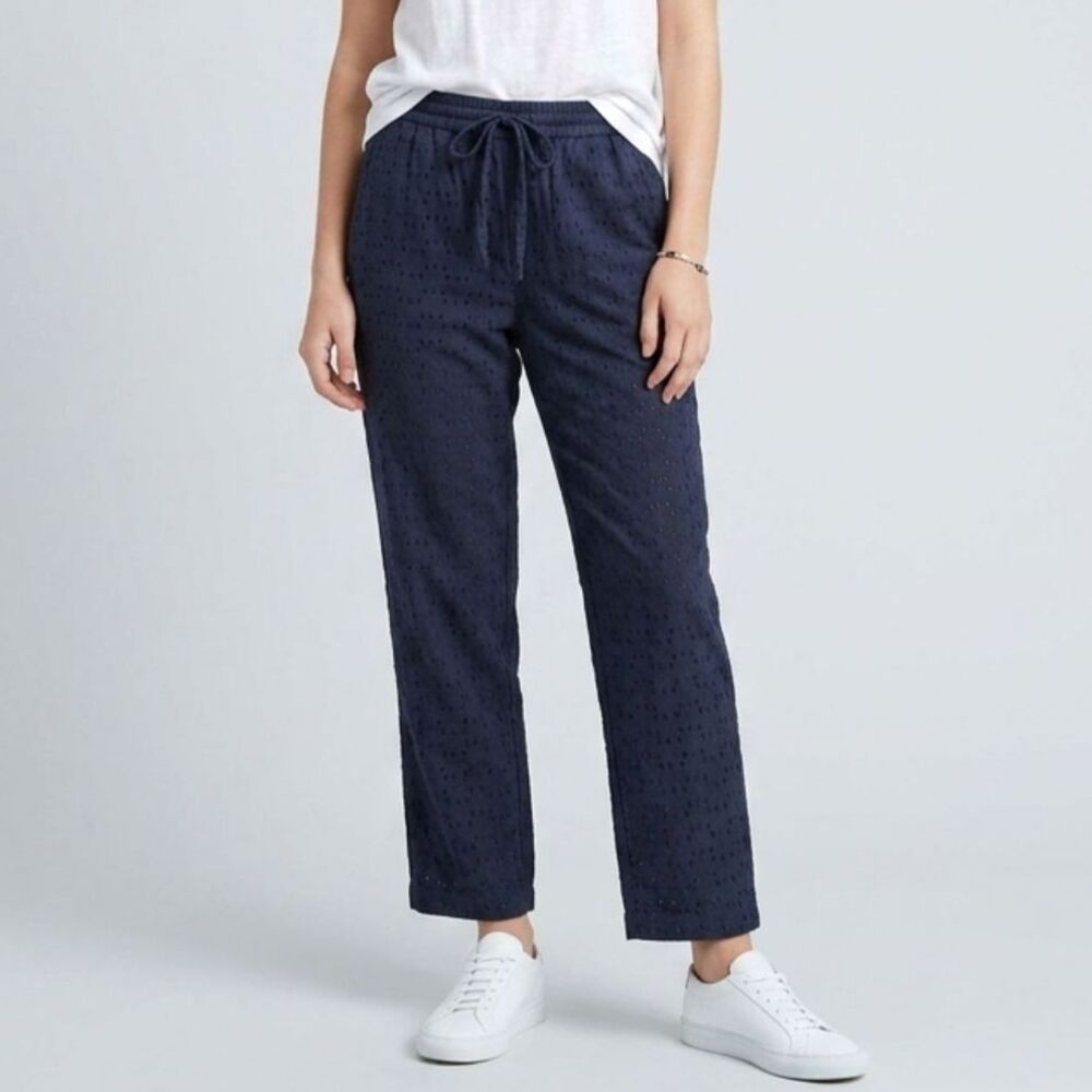 J. Crew Eyelet Women’s Pull On Easy Pants XXS Navy Blue Drawstring Crop Cozy